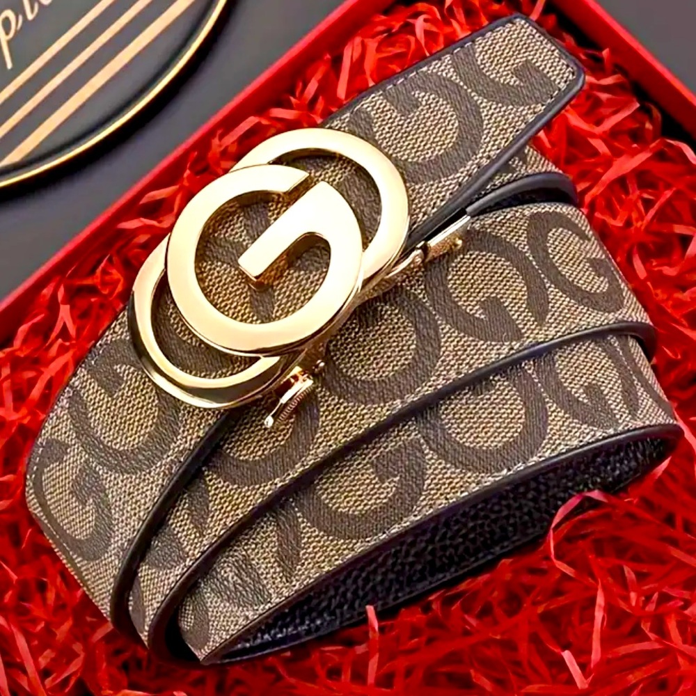 Unisex “BIG G” Gold Initial Printed Buckle Belt Plus Size XXL 2XL 47” Long